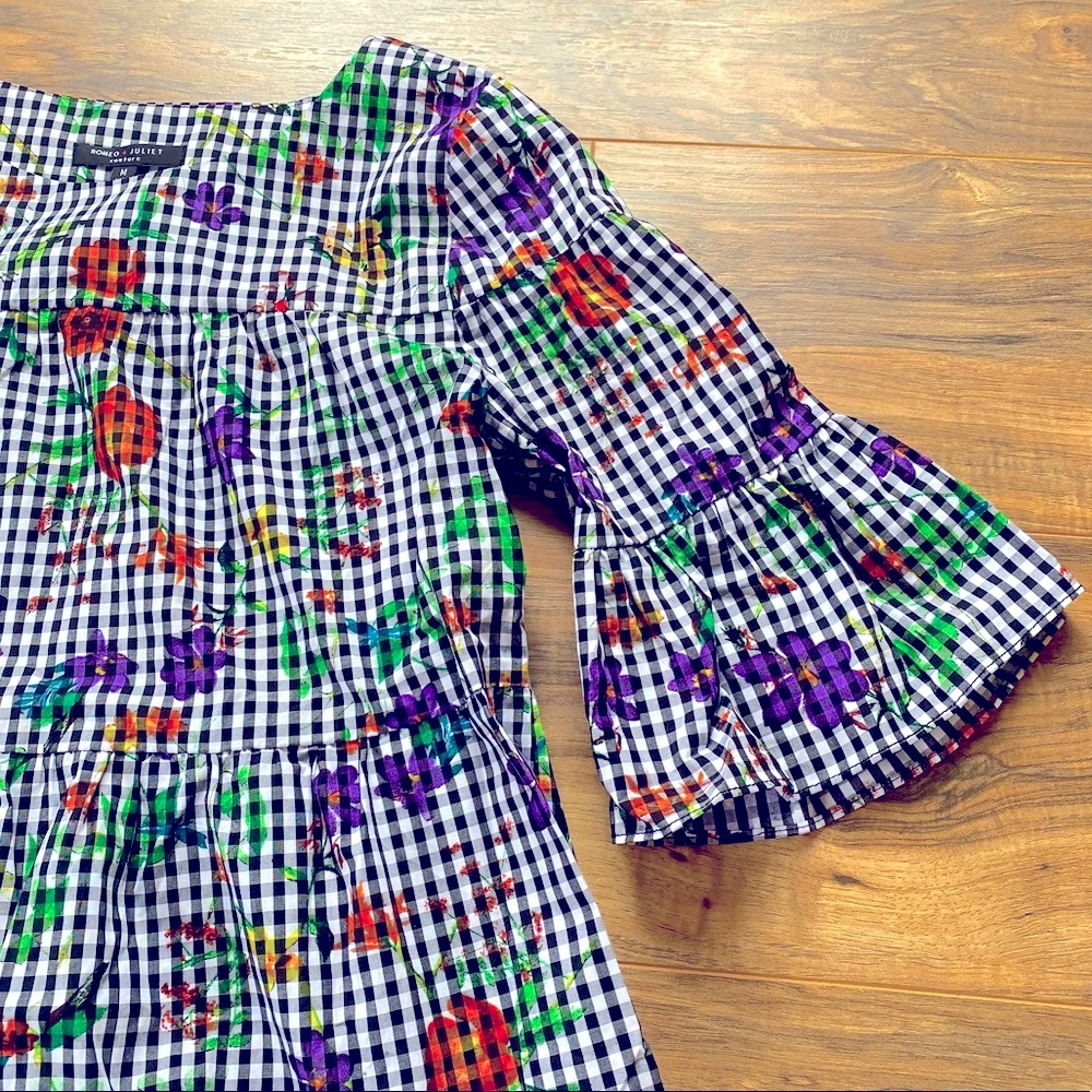 NWT Romeo + Juliet Med Black Gingham Floral Dress - Picture 2 of 7